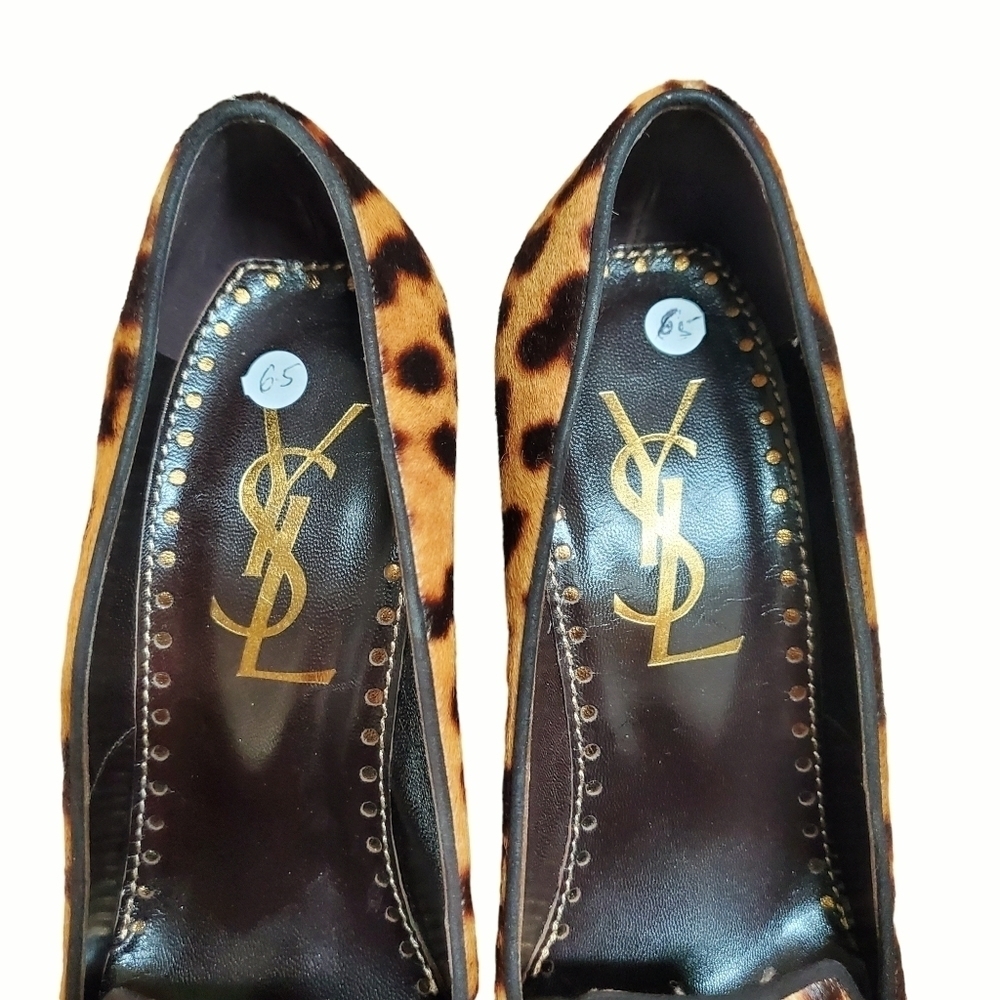 Yves Saint Laurant Vintage Leopard Print Calf Hair Tassle Heel Pumps NIB 6.5M - Picture 7 of 7